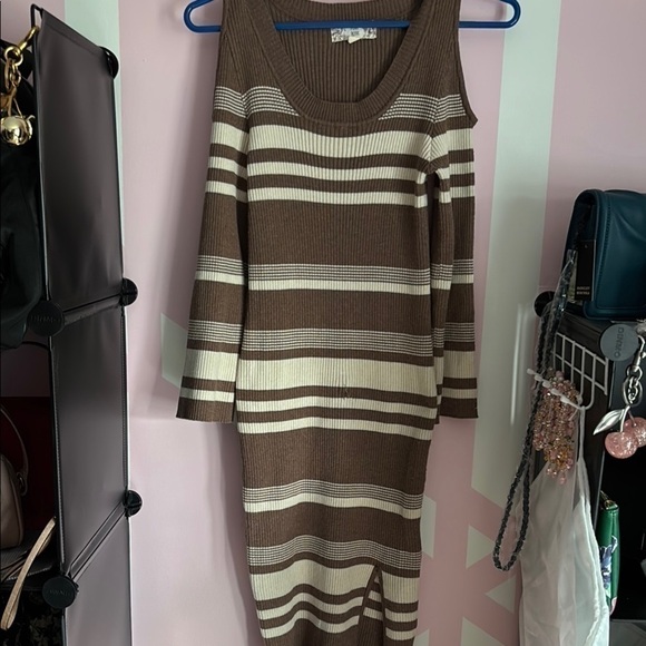 Pink Rose Dresses & Skirts - Pink Rose Brown and Cream Striped Knit Dress